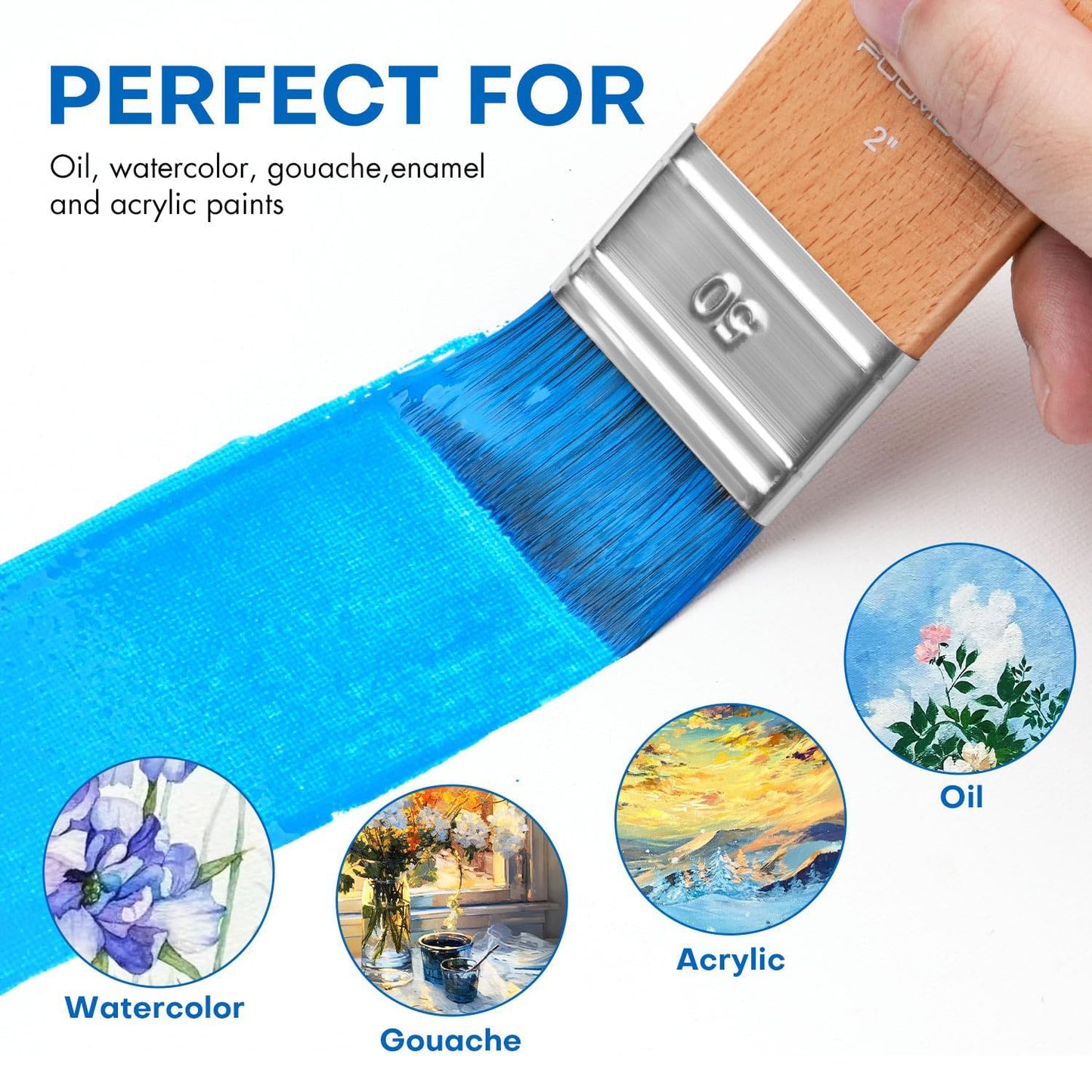 Fuumuui 4pcs Flat Paddle Paint Brush Set