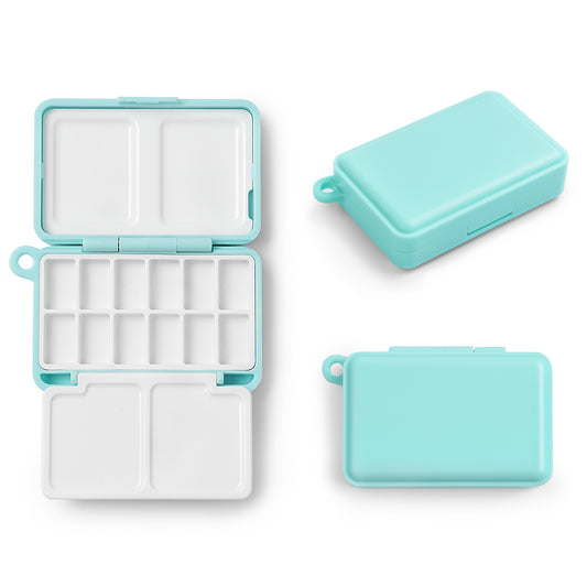 Fuumuui Portable Blue 12-Grid Watercolor Palette Box (With Lid + 4 Mixing Areas)