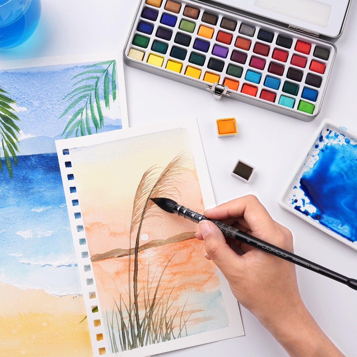 Fuumuui 6Pcs Professional Watercolor Brush with Printed Barrels