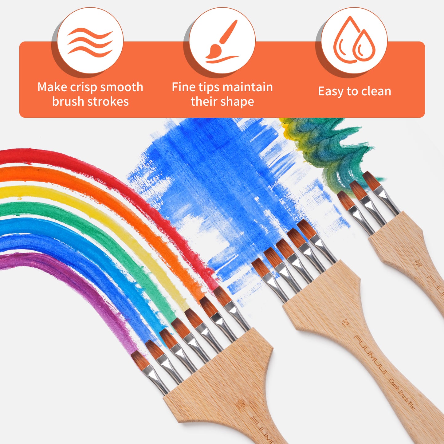 Fuumuui Multi-Head Nylon Hair Flat Head Comb Brush – Designed for Special Effects and Creative Textures, Suitable for Watercolor, Acrylic, Gouache Painting