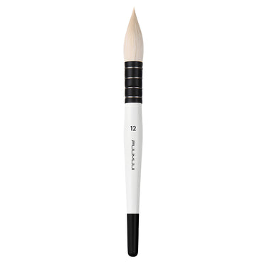 Pinceau aquarelle professionnel Fuumuui taille 12 avec manche blanc et poils naturels.