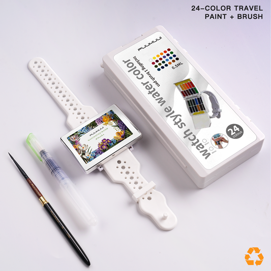 Fuumuui Wearable Watercolor Kit – 24-Color Travel Palette & Brush