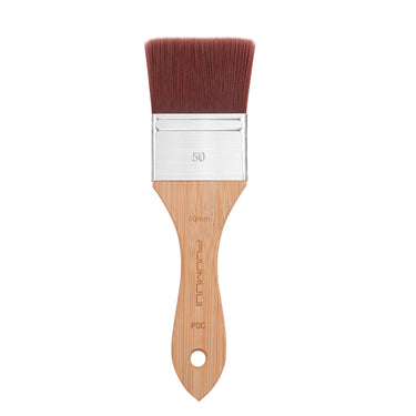 Fuumuui 50mm large flat nylon brush with brown bristles and an FSC wooden handle for watercolor, acrylic, and oil painting from the 2pcs Fuumuui Art Supplies set.