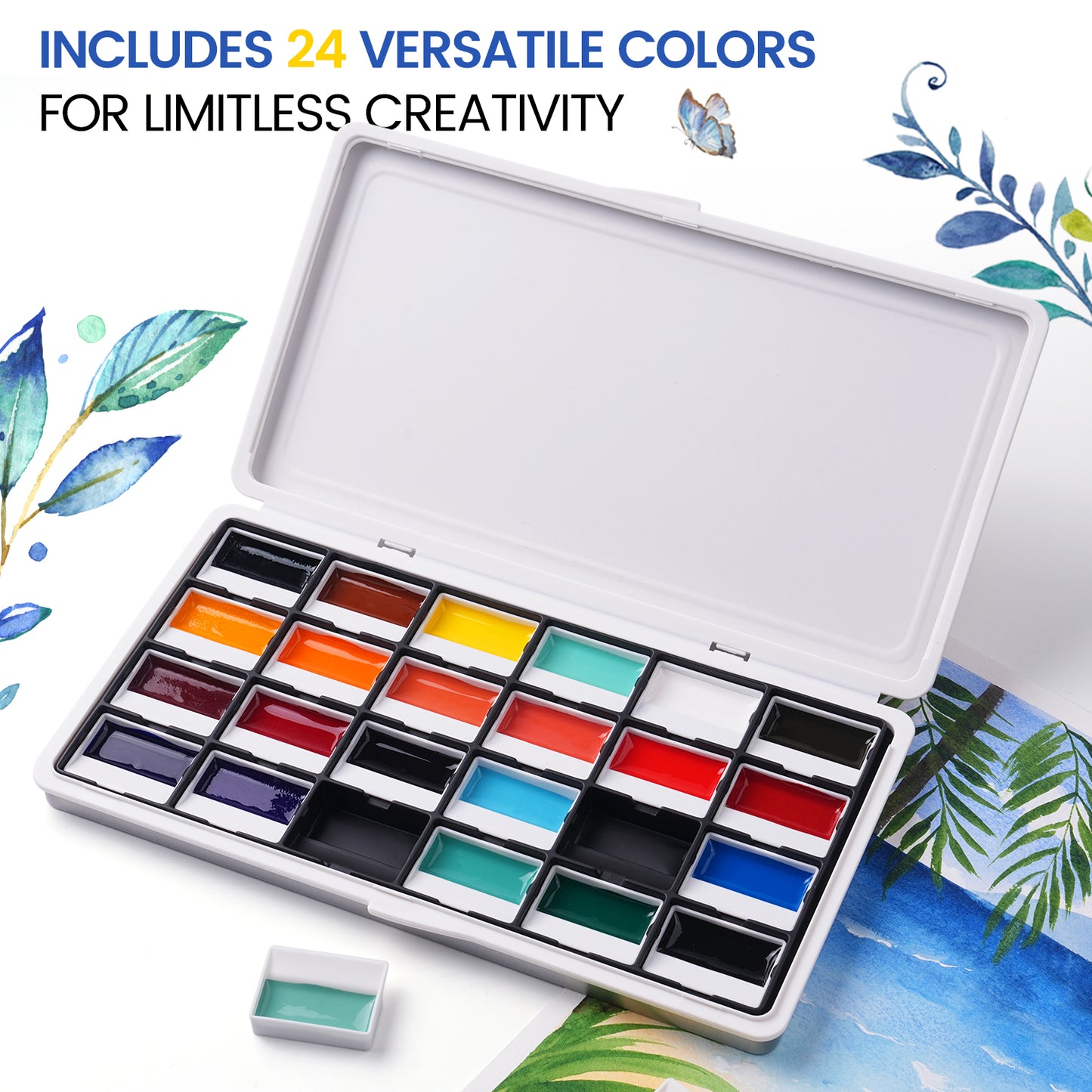 FUUMUUI 24-Color Semi-Solid Opaque Watercolor for Professional Artists