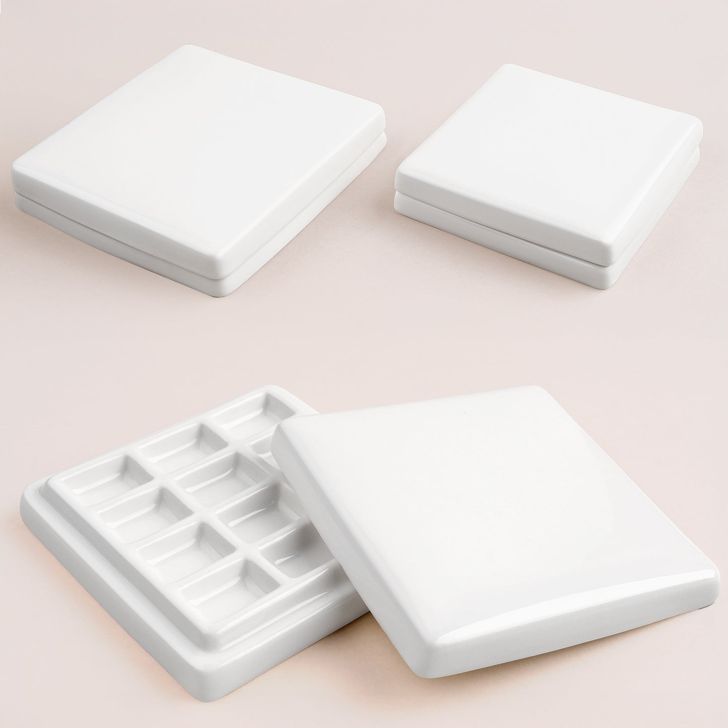 Ceramic Watercolor Palette with Lid – 12-Well &20-Well Porcelain Paint Mixing Tray for Artists, Travel & Studio Use