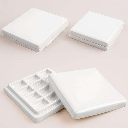 Ceramic Watercolor Palette with Lid – 12-Well &20-Well Porcelain Paint Mixing Tray for Artists, Travel & Studio Use