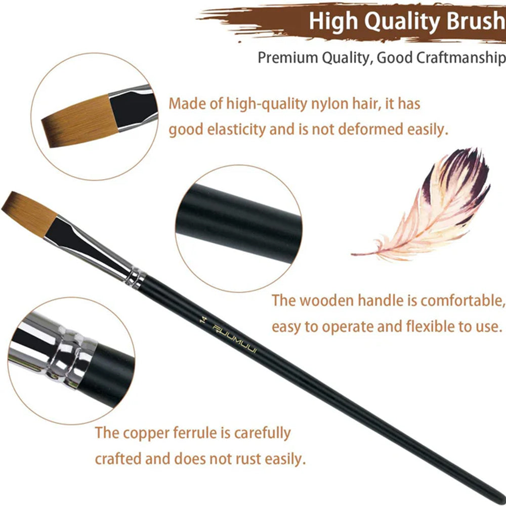 Fuumuui 9pcs Professional Nylon Hair Acrylic Brushes - Flat