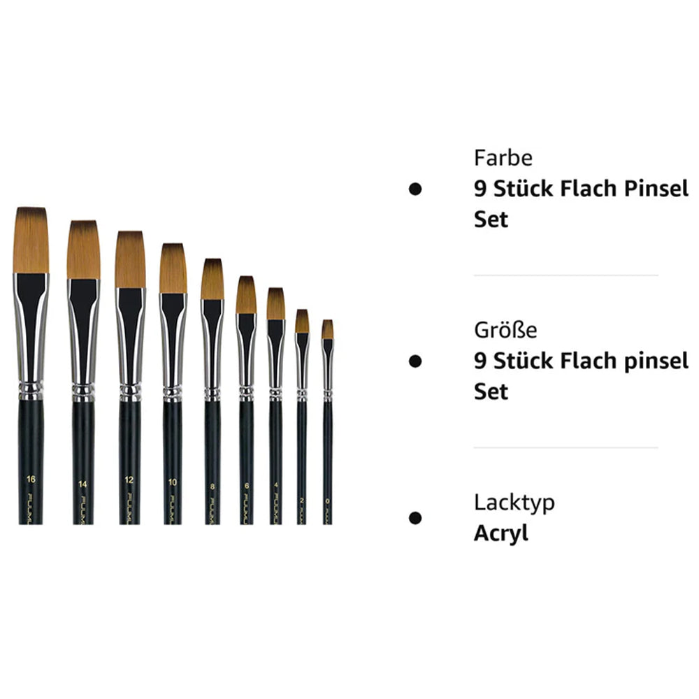 Fuumuui 9pcs Professional Nylon Hair Acrylic Brushes - Flat