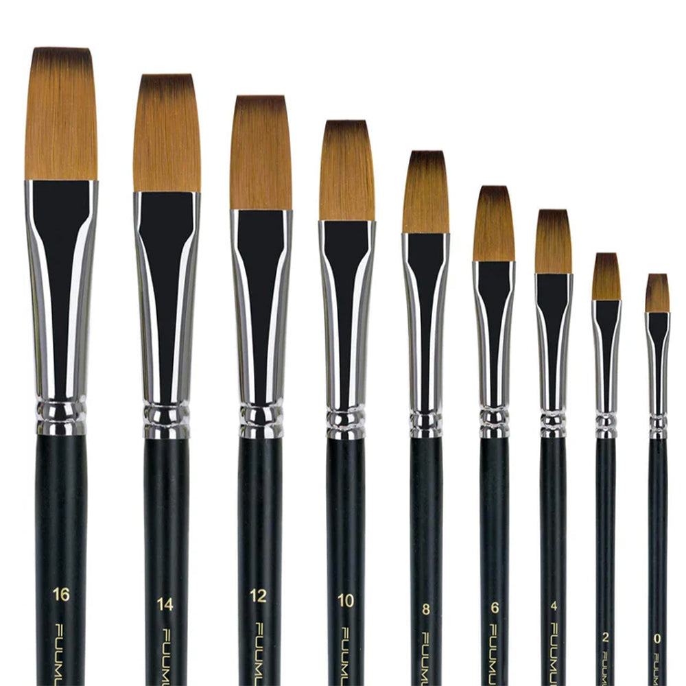 Fuumuui 9pcs Professional Nylon Hair Acrylic Brushes - Flat