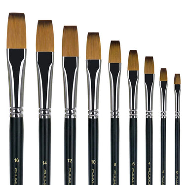 Fuumuui Ensemble de 9 pinceaux plats professionnels en nylon pour peinture acrylique, tailles 0 à 16.