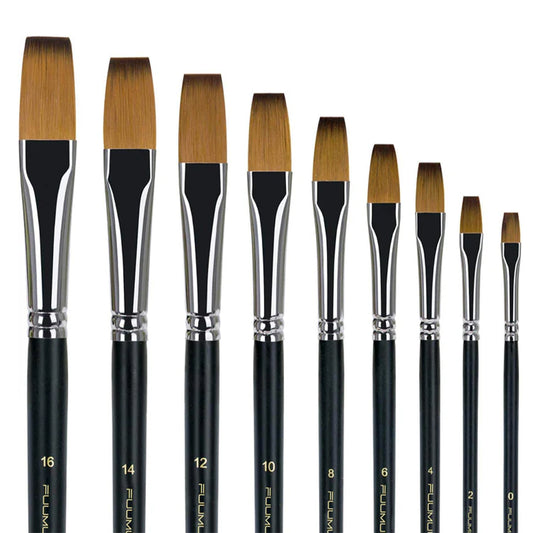 Fuumuui 9pcs Professional Nylon Hair Acrylic Brushes - Flat