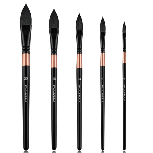 Fuumuui 5pcs professional squirrel hair watercolor brush set, various sizes for detailed and wide strokes in painting.