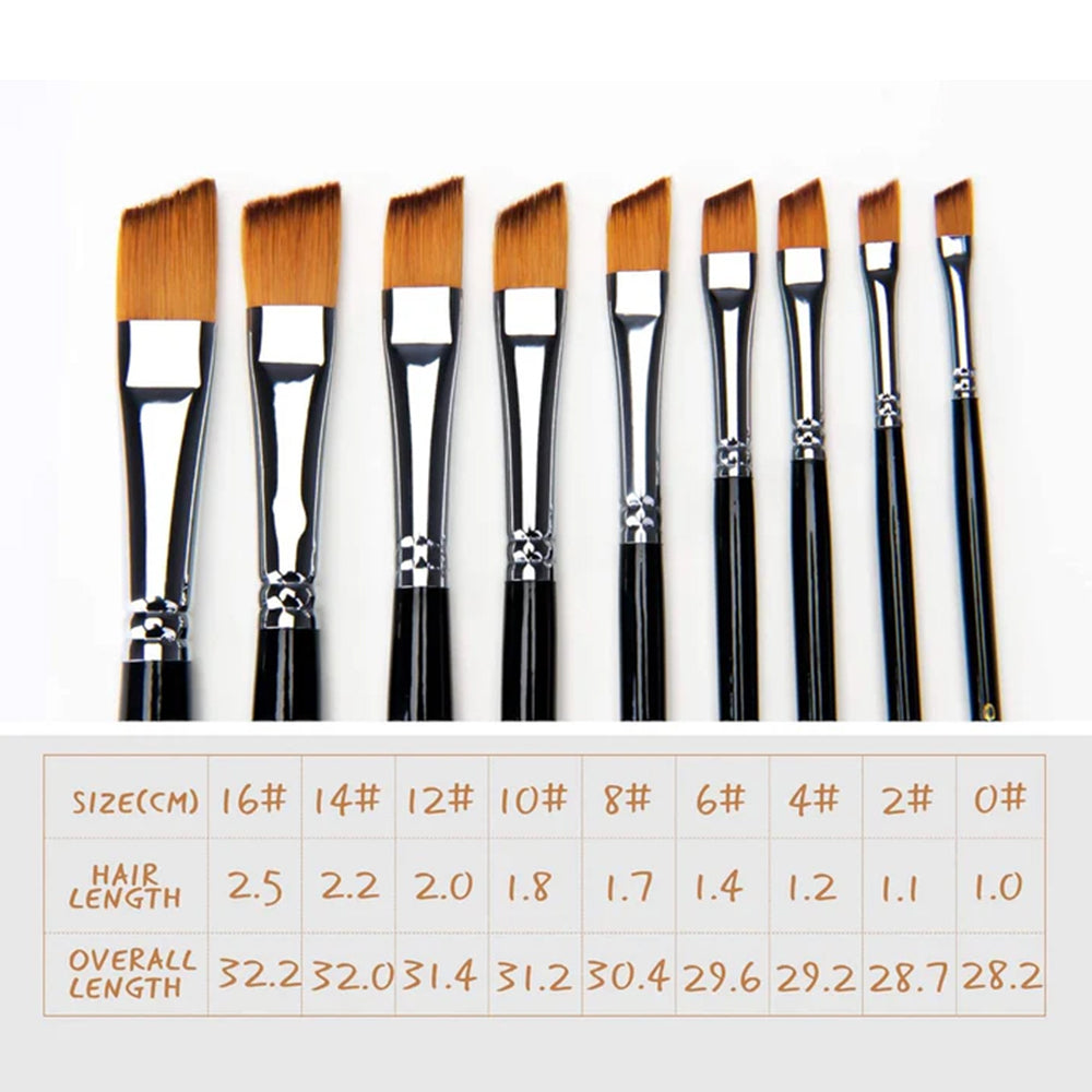 Fuumuui 9pcs Professional Nylon Hair Acrylic Brushes - Angled