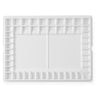 White Fuumuui Professional 47-Well Watercolor Palette made from non-stick plastic, showing the brush holder and slanted spill-proof wells for art supplies.