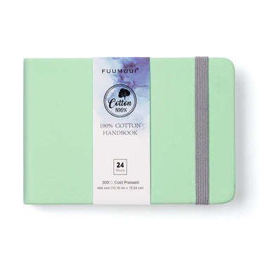 Fuumuui 4x6 green cold-press 100% cotton watercolor book with elastic band.
