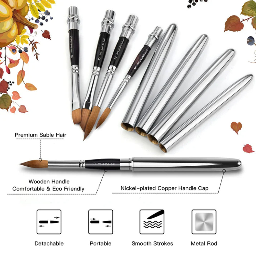 Fuumuui travel sable brush, premium hair, wooden handle, and detachable, portable design.