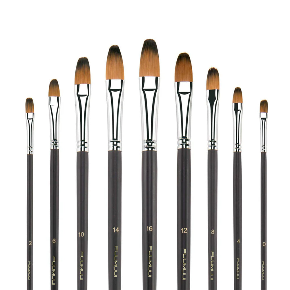Fuumuui 9pcs Professional Nylon Hair Acrylic Brushes - Filbert