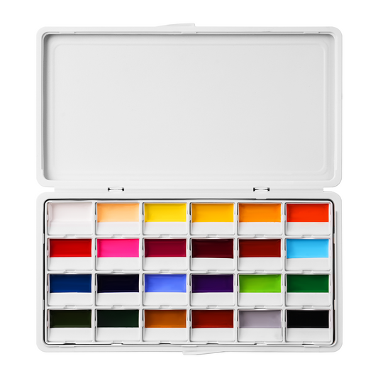 Fuumuui 24-Color Opaque Semi-Moist Watercolor Set – High-Saturation Bright Colors with Strong Coverage and Rich Pigments
