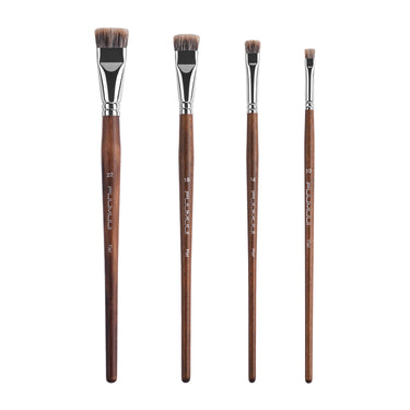 Fournitures d'art Fuumuui, ensemble de 4 pinceaux plats en poils de blaireau avec manches en bois marron pour la peinture acrylique et à l'huile