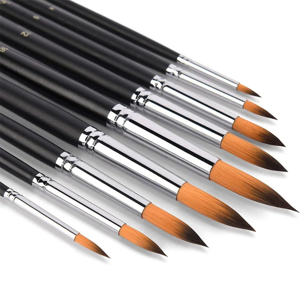 Fuumuui 9pcs Professional Nylon Hair Acrylic Brushes - Pointed Round