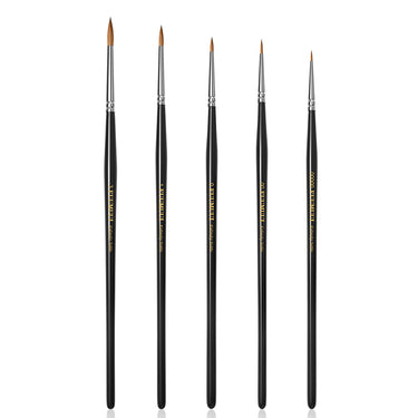 Fuumuui 5 professional Kolinsky sable detail brushes set with varying tip sizes.