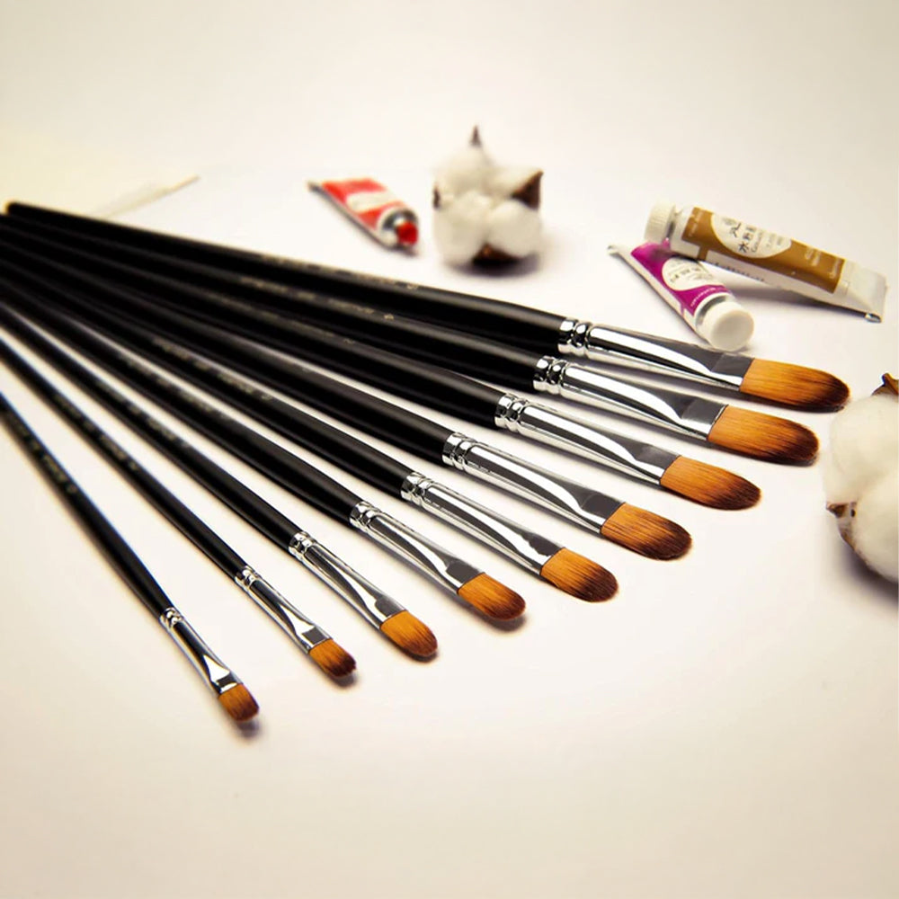 Fuumuui 9pcs Professional Nylon Hair Acrylic Brushes - Filbert