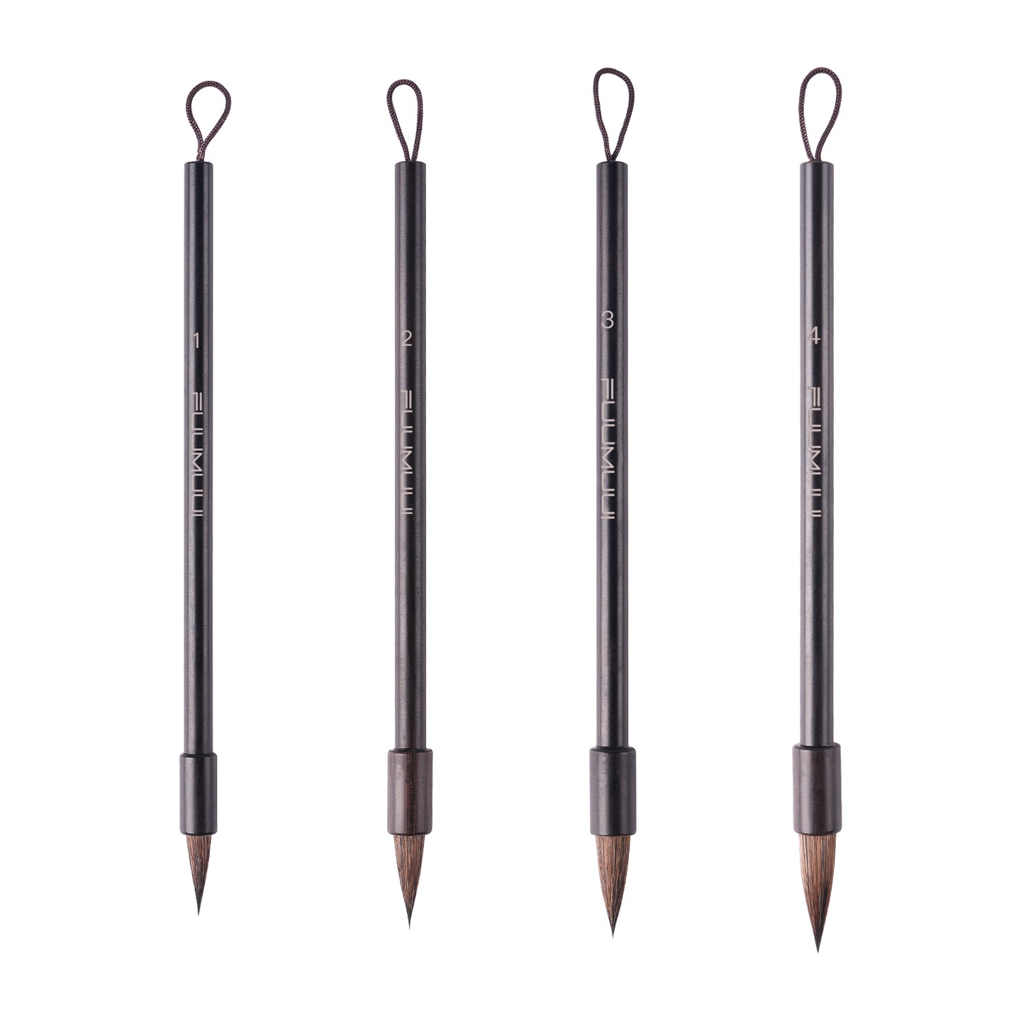 Fuumuui Squirrel Hair Calligraphy Brushes – Set of 4 with Hand-Polished Rosewood and Durable Flat-End Hanging Design