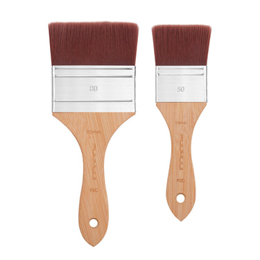 Fuumuui 2pcs large nylon flat brushes, 80mm and 50mm, for watercolor, acrylic, and oil painting. Essential Fuumuui art supplies.