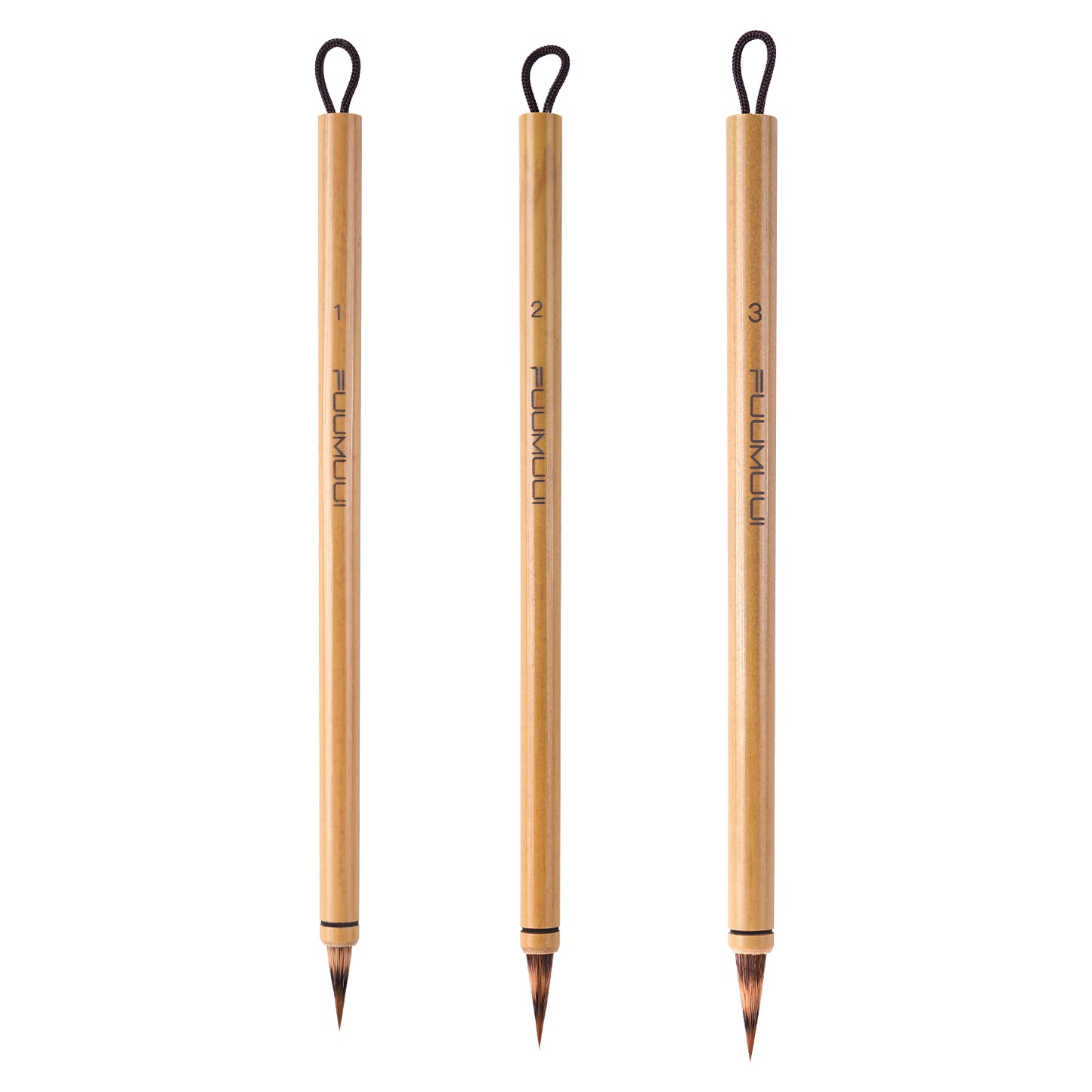 Fuumuui 3-Piece Watercolor Brush Set – Natural Weasel & Rabbit Hair Blend, Short Tip for Precision and Control