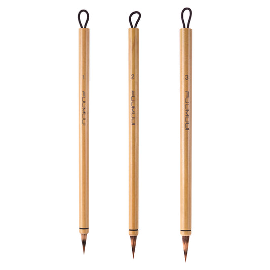 Fuumuui 3-Piece Watercolor Brush Set – Natural Weasel & Rabbit Hair Blend, Short Tip for Precision and Control