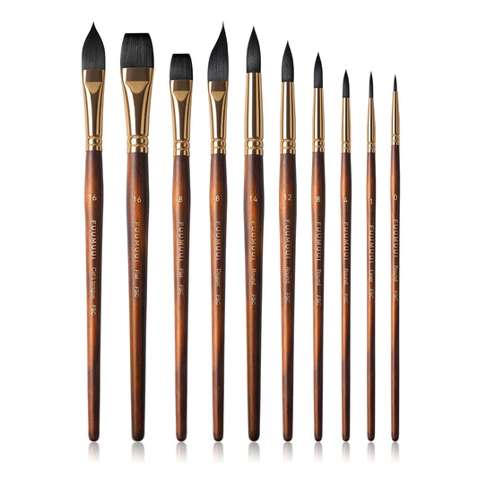 Fuumuui 10pcs Soft Synthetic Squirrel Hair Watercolor Brush Set