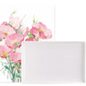 Fuumuui Keramik-Tablett-Palette, ein elegantes weißes rechteckiges Keramik-Mischtablett, ausgestellt vor einem lebendigen rosa Aquarell-Blumengemälde.