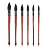 Fuumuui 6pcs Professional Watercolor Brushes set featuring dark, pointed bristles, wooden handles, and metal ferrules in sizes 12, 10, 8, 6, 4, 2.