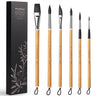 Fuumuui 6Pcs Professional Squirrel Sable Hair Bamboo Paint Brushes with Dagger, Flat, Round, Detail tips for Watercolor, Acrylic, Gouache Painting, shown with premium black packaging.