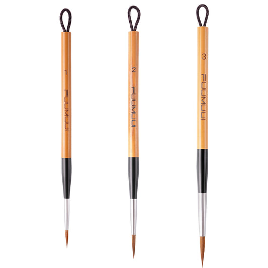 Fuumuui Wolf Hair Calligraphy Brushes – Set of 3 with Natural Bamboo Handle and Anti-Shedding Brass Ferrule