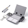 Grey travel plastic palette with 15 pans, mixing areas, metal water cup, and clip. Includes a Fuumuui metal travel watercolor brush with synthetic nylon detail brush tip for professional artists and beginners.