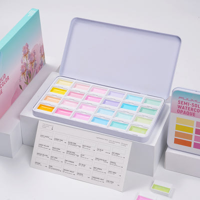 Fuumuui CREAMORA 24-Color Opaque Semi-Solid Watercolor Paint Set | Dreamy Macaron