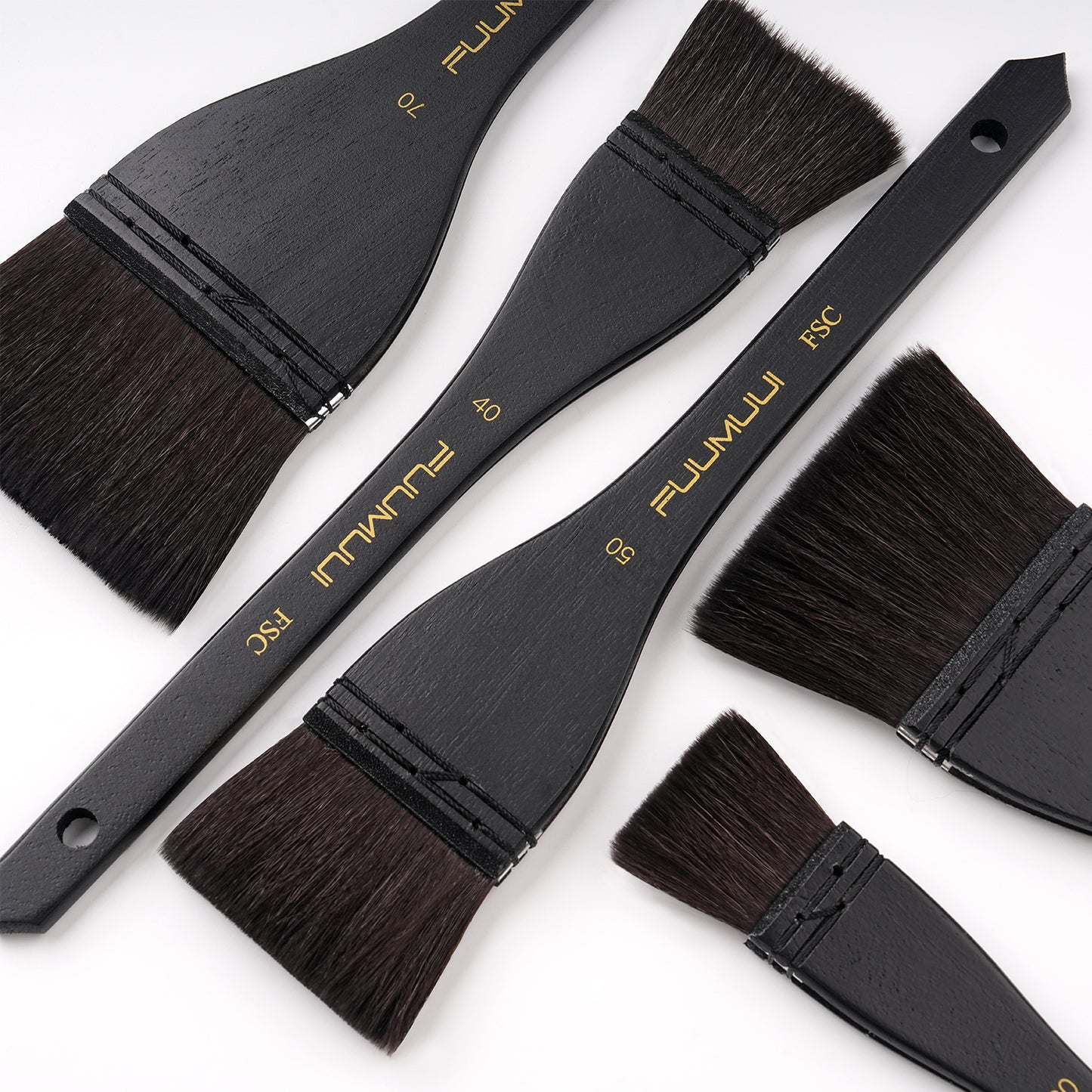 Fuumuui 5pcs Squirrel Hair Hake Brushes Flat Watercolor Brushes