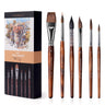 Fuumuui Tang Weider Watercolor Brush Set with squirrel hair and natural bristles. 6-piece professional artist kit featuring flat 3/4 and round sizes 10, 4, 3/8, 8, and 6 for watercolor painting and gouache.
