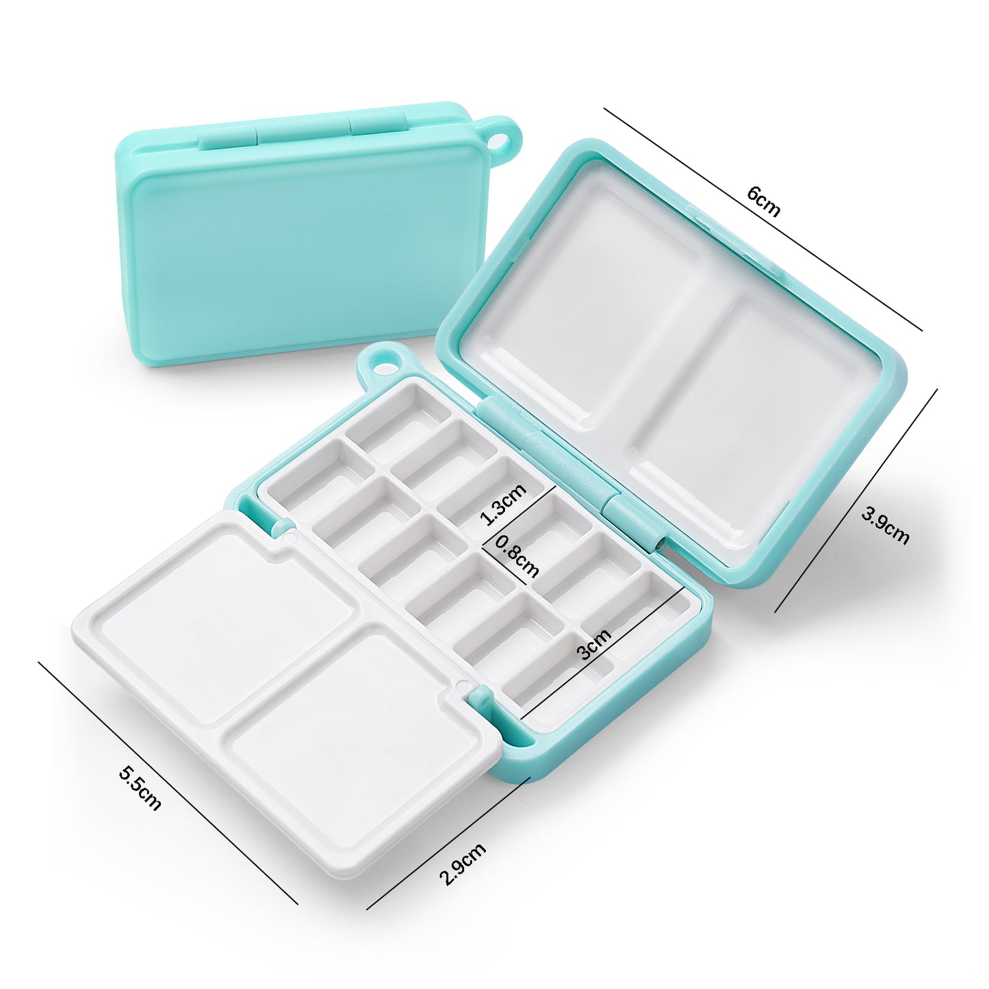 Fuumuui Portable Blue 12-Grid Watercolor Palette Box (With Lid + 4 Mixing Areas)