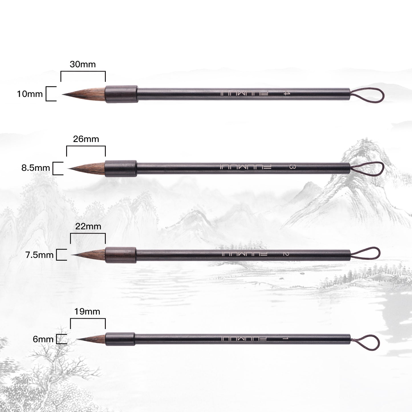 Fuumuui Squirrel Hair Calligraphy Brushes – Set of 4 with Hand-Polished Rosewood and Durable Flat-End Hanging Design
