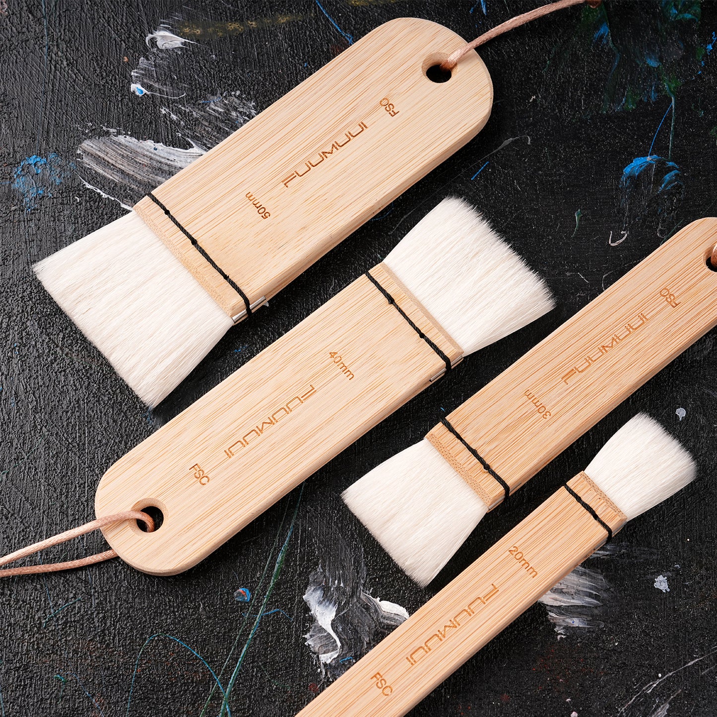 Fuumuui 4pcs Wool Watercolor Brushes – Extra Soft, High Absorption, Perfect for Washes, Backgrounds, and Large Area Painting