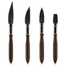Fuumuui 4pcs Squirrel Hair Pinstriping Brush Set for high performance striping control, featuring two Dagger Striper brushes, one Oval brush, and one Flat brush.
