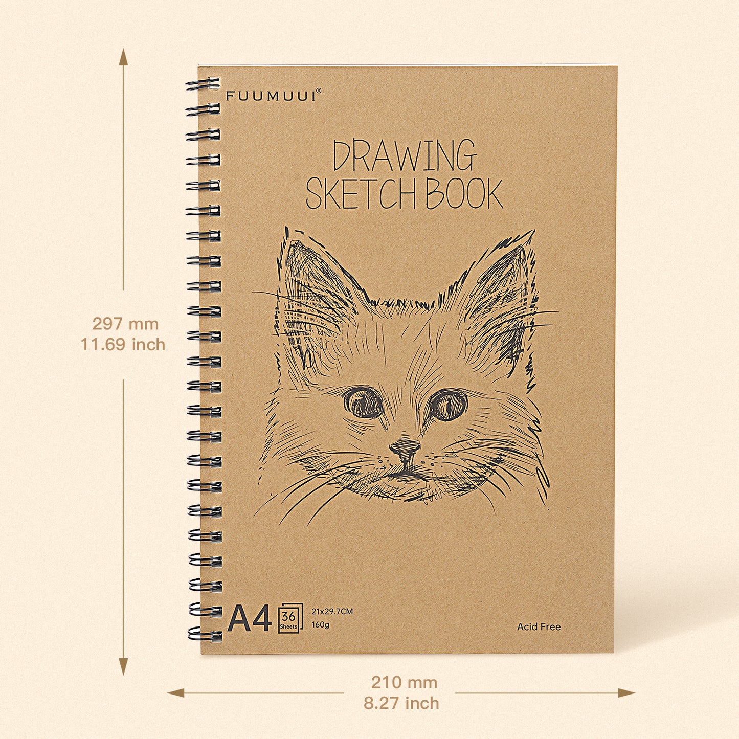 FUUMUUI A4 Spiral Sketchbook – 180° Lay-Flat, Acid-Free Paper for Graphite, Charcoal, Colored & Watercolor Pencils