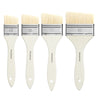 Set of 4 Fuumuui Natural Bristle Angled Brushes in sizes 40, 50, 60, and 80. Professional oil paint brush and acrylic paint brush set with long white handles, ideal for backgrounds and large-scale painting.