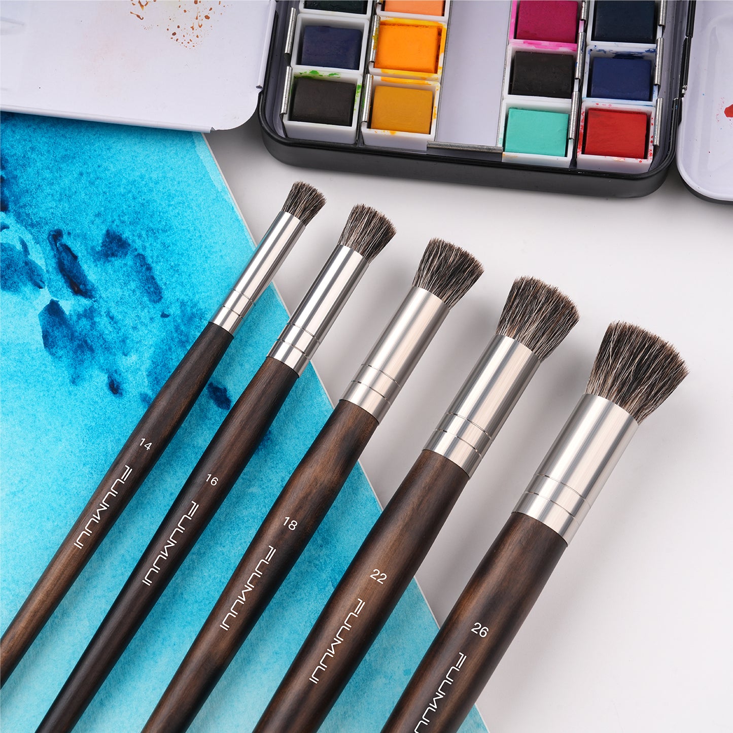 Fuumuui 5pcs natural animal hair brushes, suitable for acrylic, oil and gouache