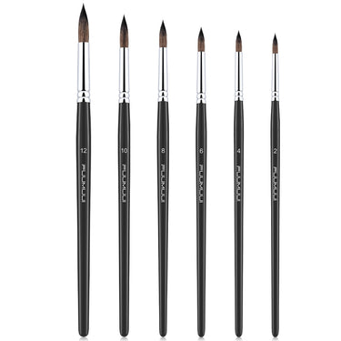 Fuumuui 6pcs Professional High-Quality Squirrel Paint Brush Set, featuring round brushes sized 12, 10, 8, 6, 4, 2 lined up.