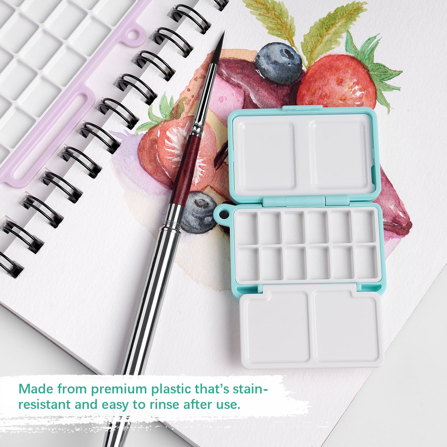Fuumuui Portable Blue 12-Grid Watercolor Palette Box (With Lid + 4 Mixing Areas)