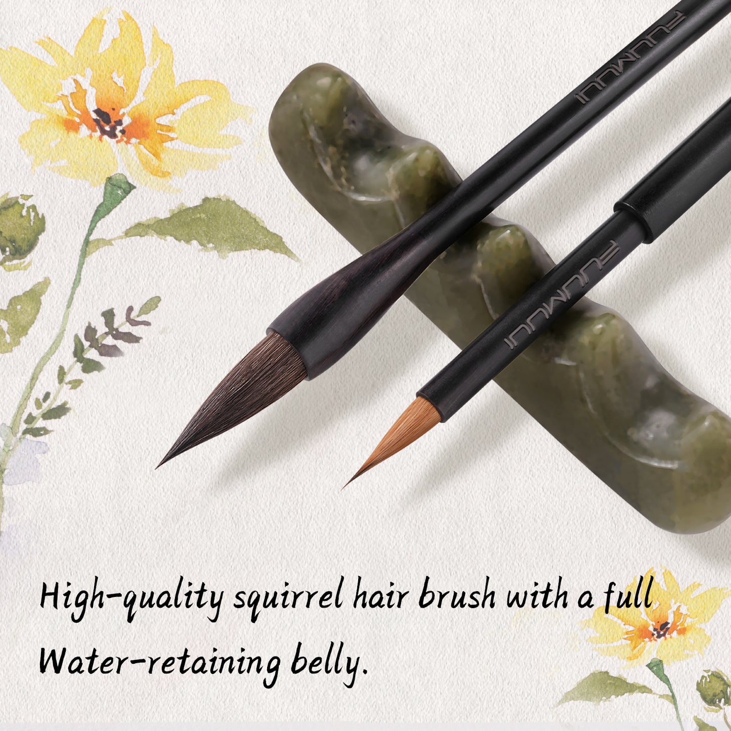 Fuumuui Gray Squirrel Hair Brush – Soft Tip with Strong Water Retention, Smooth Handle and Hanging Cord