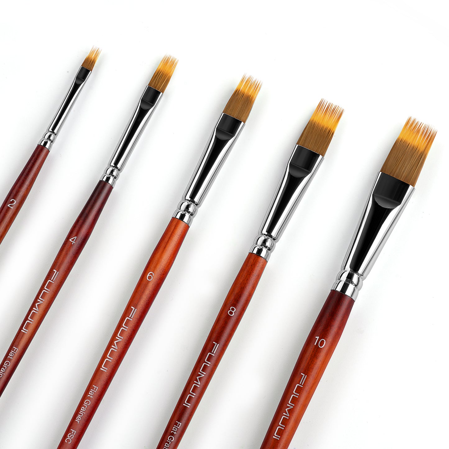 FUUMUUI 5-Piece Dual-Layer Synthetic Flat Grainer Brush Set for Watercolor & Acrylic
